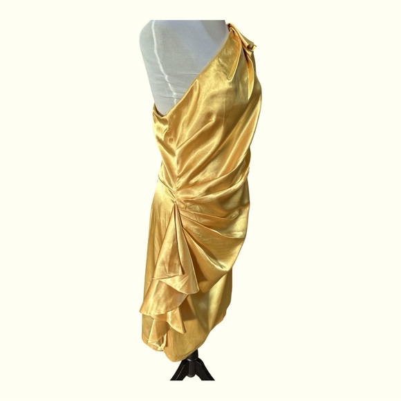 London Times Yellow One-Shoulder Ruched Cocktail Dress – Size 12 - Picture 5 of 9
